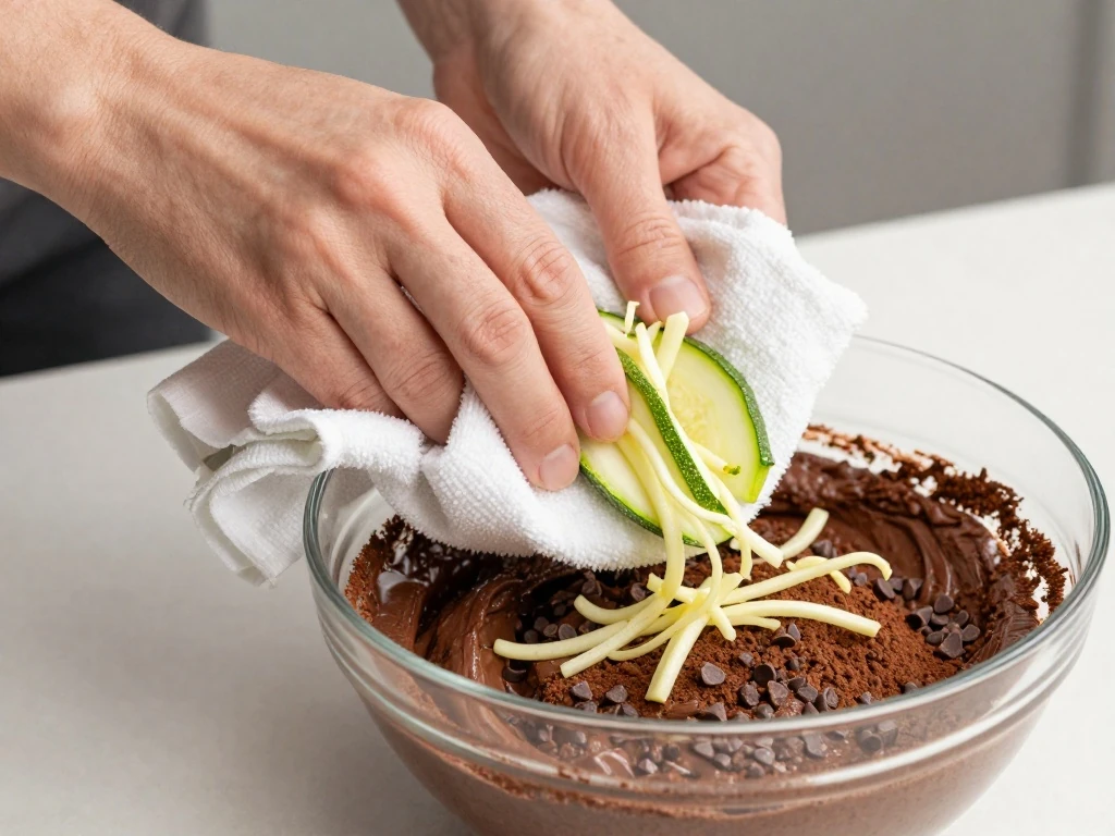 Preparing grated zucchini for moist chocolate cake