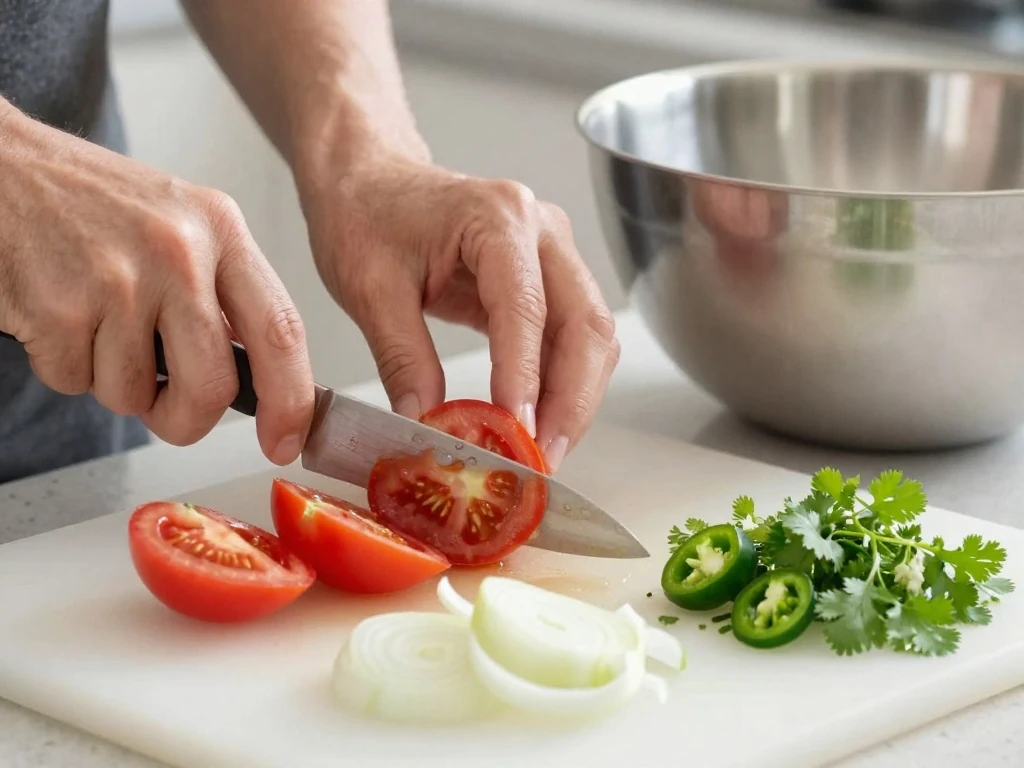 Chopping fresh ingredients for Mexican salsa