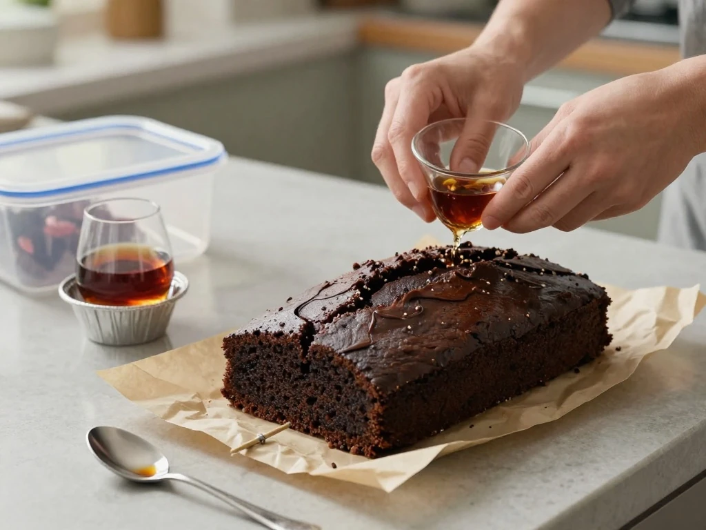 Feeding and wrapping a homemade Christmas cake for storage