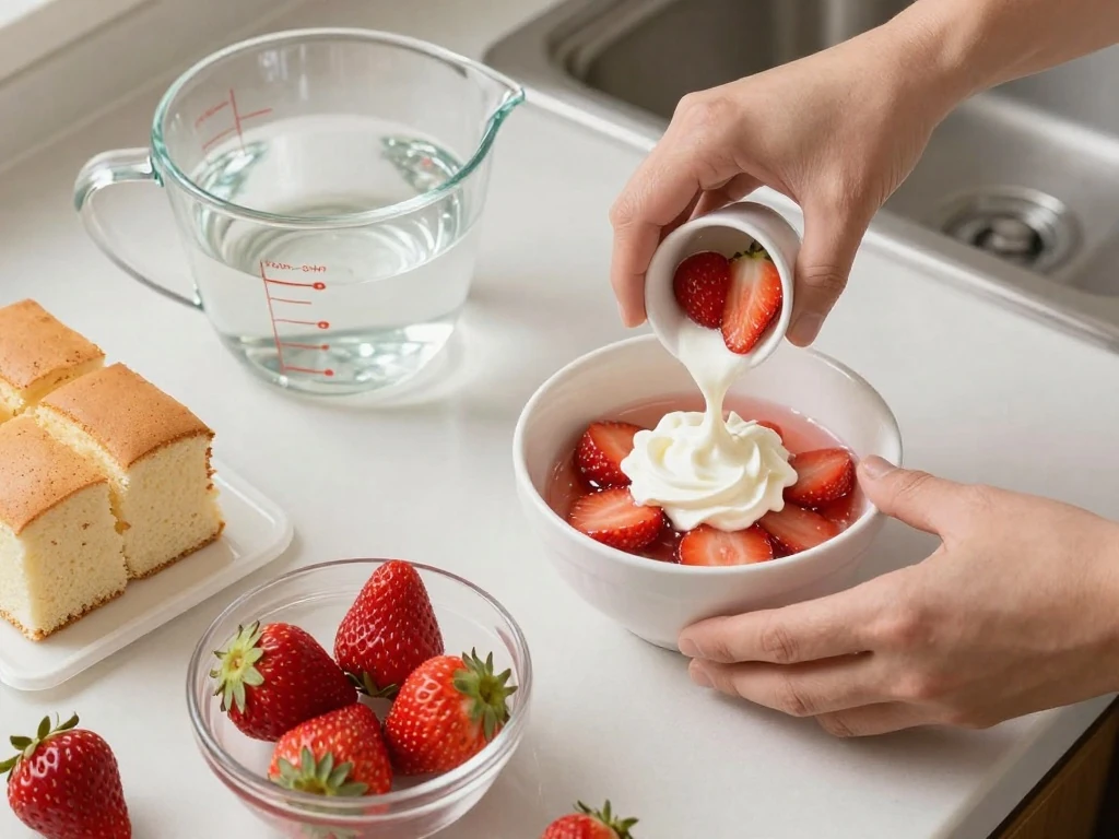 Ingredients for a no-bake strawberry Cloud Cake
