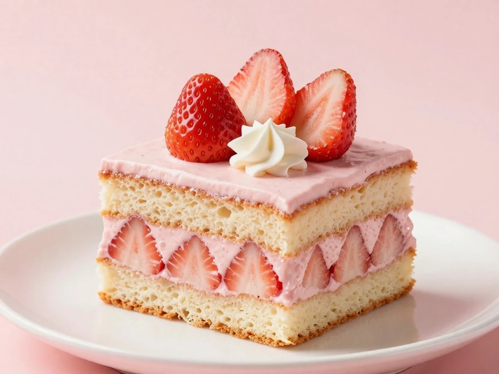 Finished strawberry Cloud Cake served with fresh berries