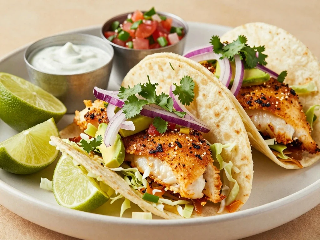 Finished Cody's halibut tacos on a serving platter