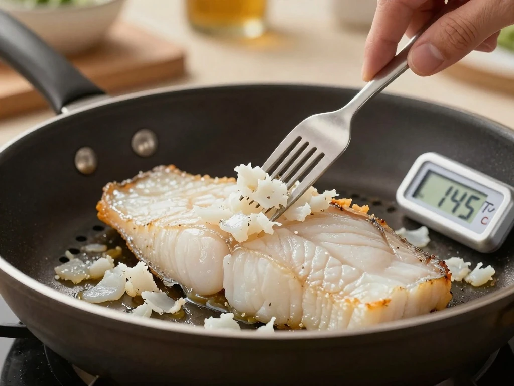 Flaky cooked halibut ready for tacos