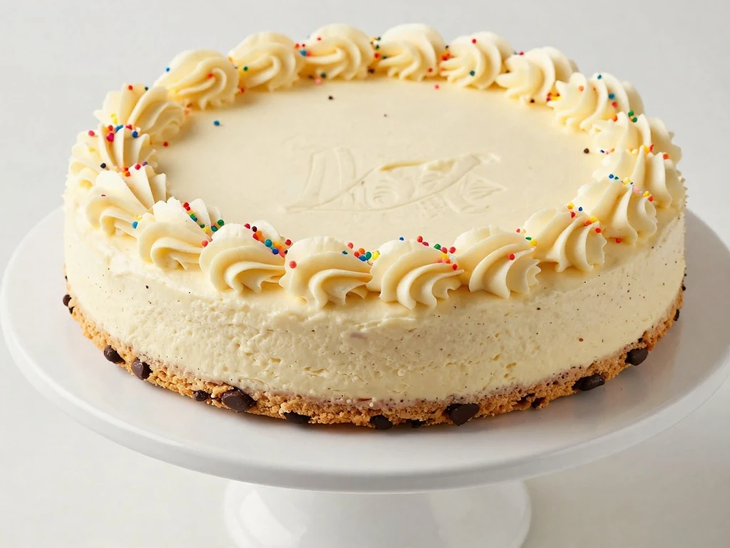 Decorated cookie cake with vanilla buttercream icing and colorful sprinkles