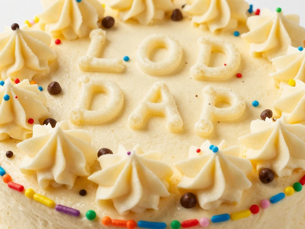 Piped buttercream decorations and sprinkles on a cookie cake