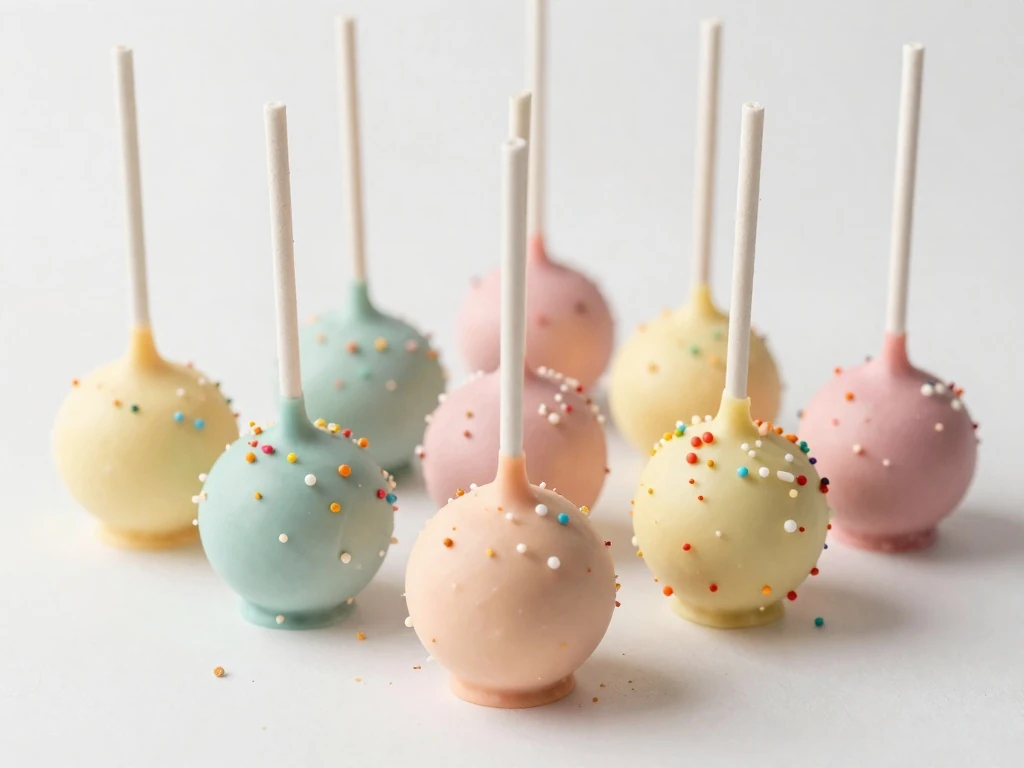 Colorful cake pops covered in creamy icing and sprinkles