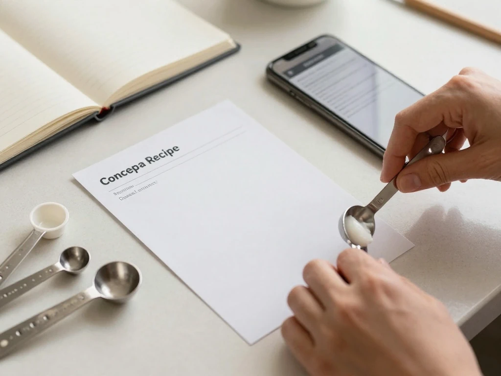 Blank recipe card and measuring tools representing missing recipe information