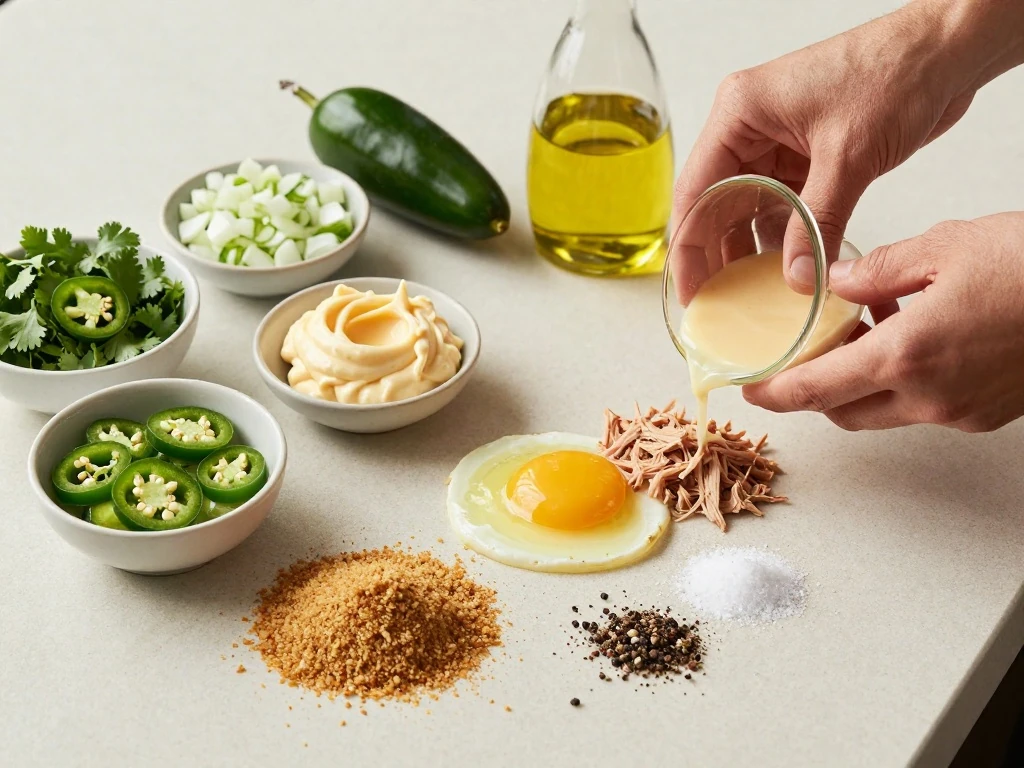 Ingredients for Cristobal's Baja Style Tuna Cakes arranged for cooking