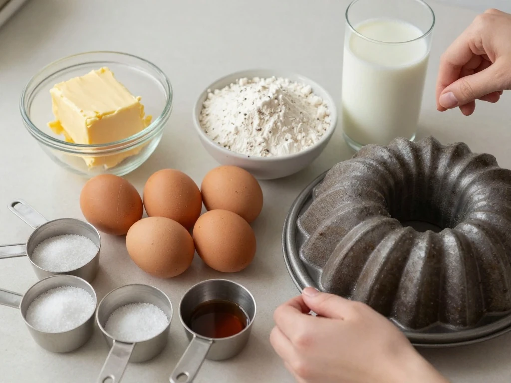 Ingredients for an easy crunchy top pound cake