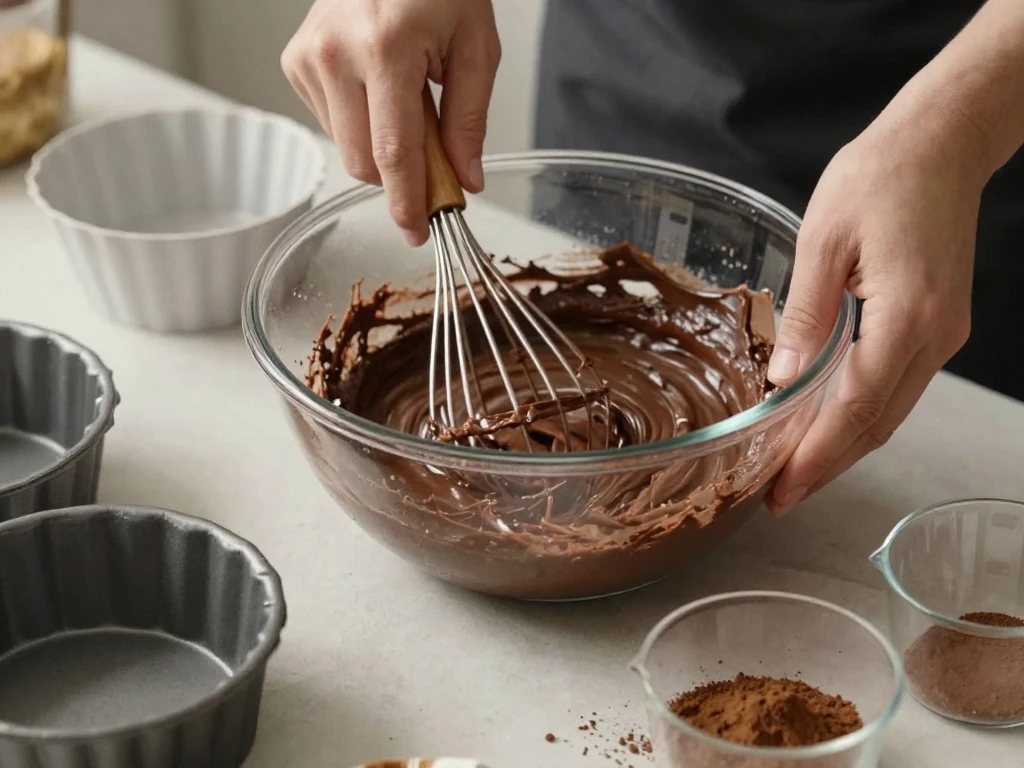 Whisking dairy-free chocolate cake batter before baking