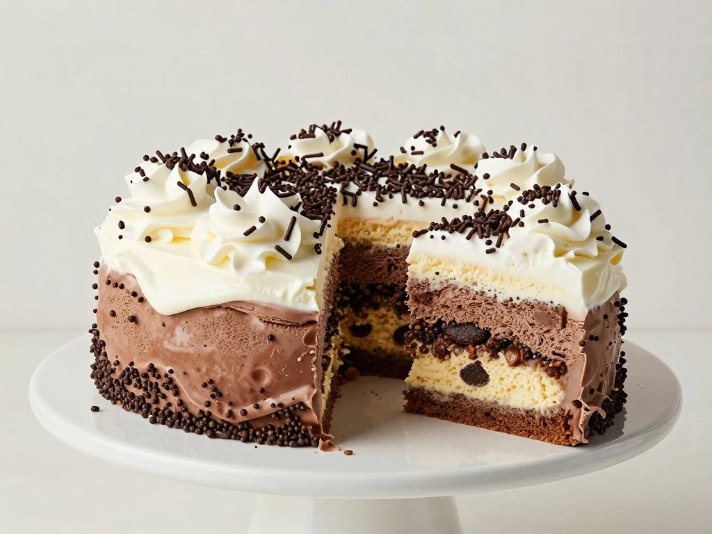 Mini Dairy Queen-style ice cream cake with chocolate and vanilla layers