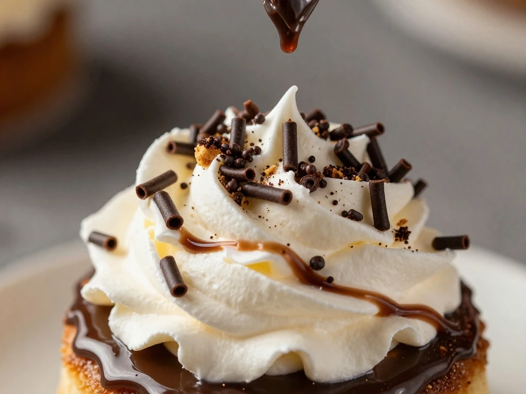 Chocolate sprinkles and curls decorating a mini ice cream cake