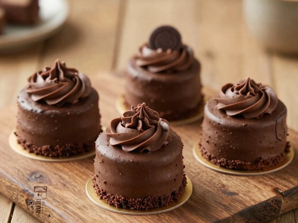 Chocolate dream cakes baked in tin cans with creamy frosting