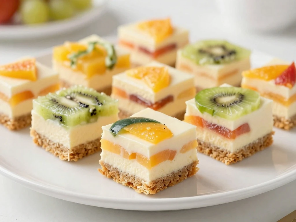 Creamy fruit Dream Cake squares with graham-cracker crust