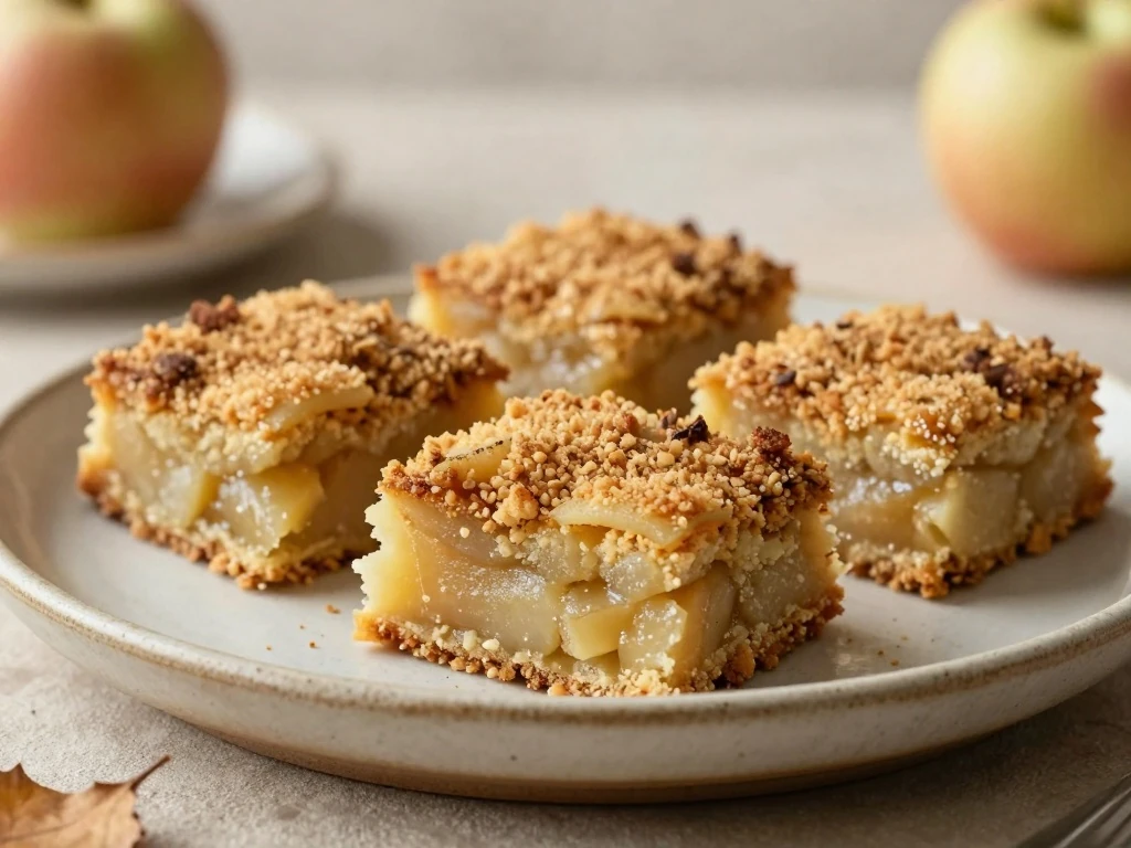 Squares of easy apple cake with golden cinnamon crumble