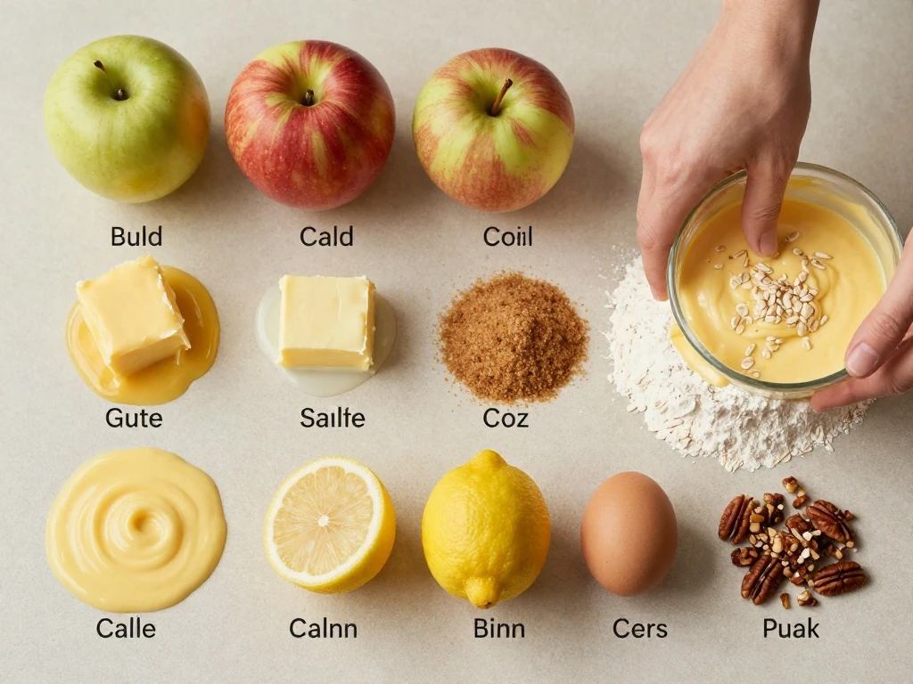 Ingredients for apple cake mix with cinnamon crumble