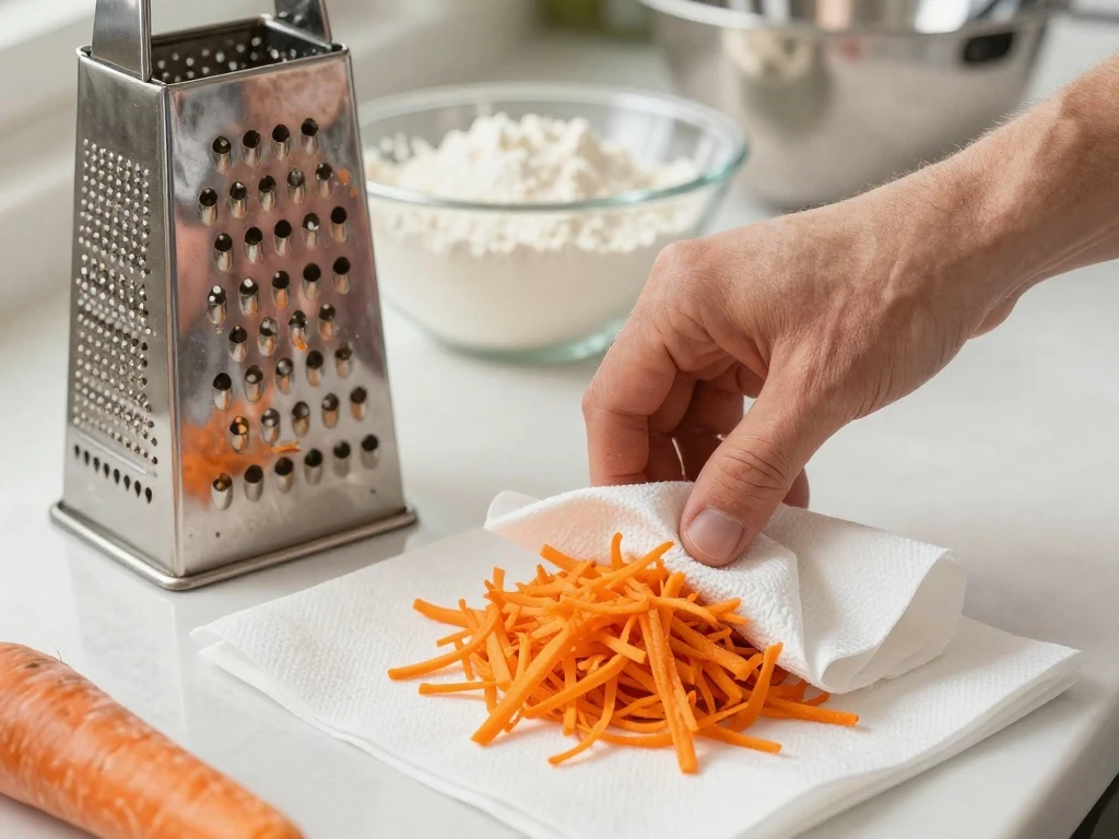 Finely grated carrots prepared for moist carrot cake