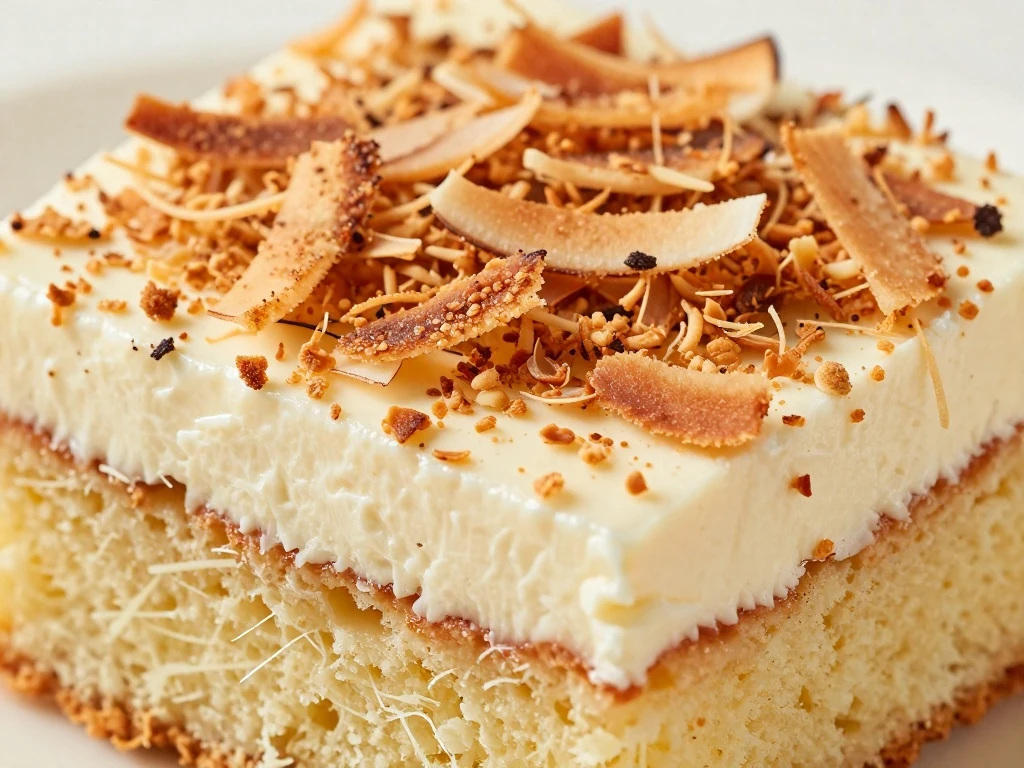 Shredded coconut topping on cream-cheese frosting