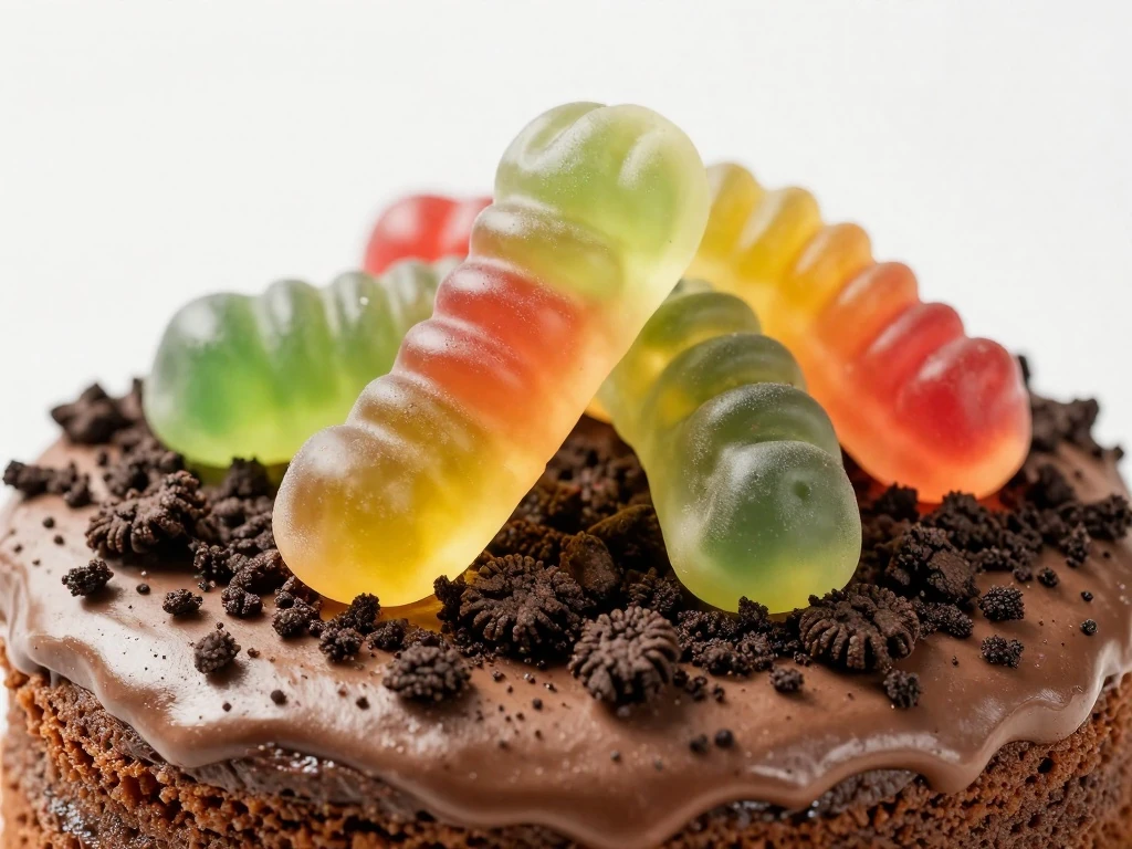 Gummy worms tucked into the Oreo crumb topping
