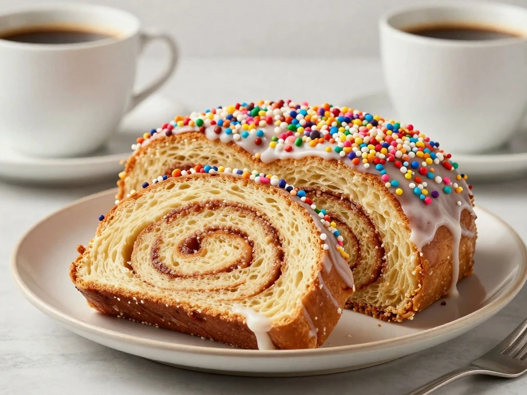 Sliced King Cake served with coffee