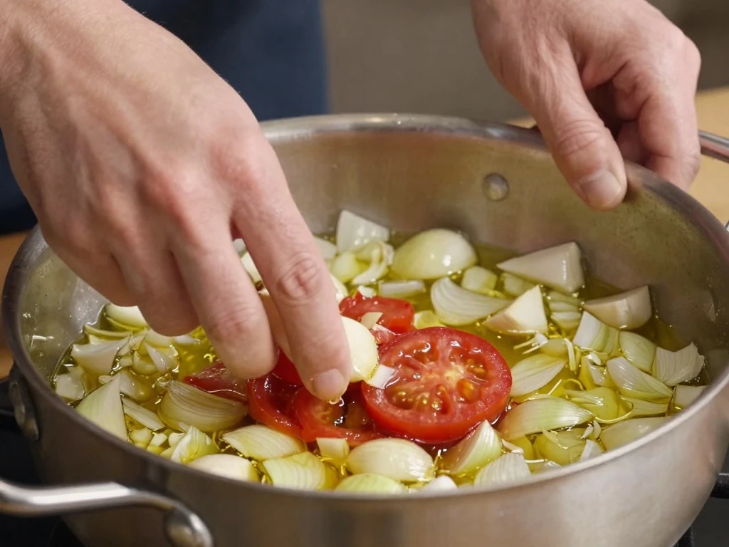 Onion and garlic cooking in olive oil for basic red sauce