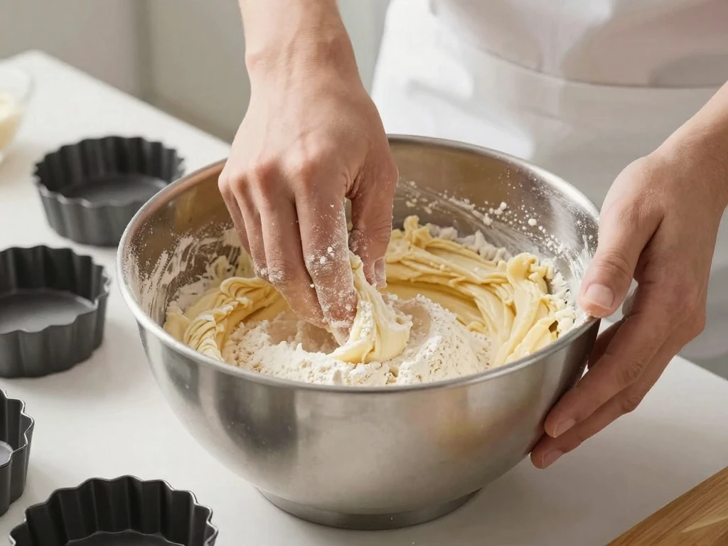 Folding flour into sponge cake batter