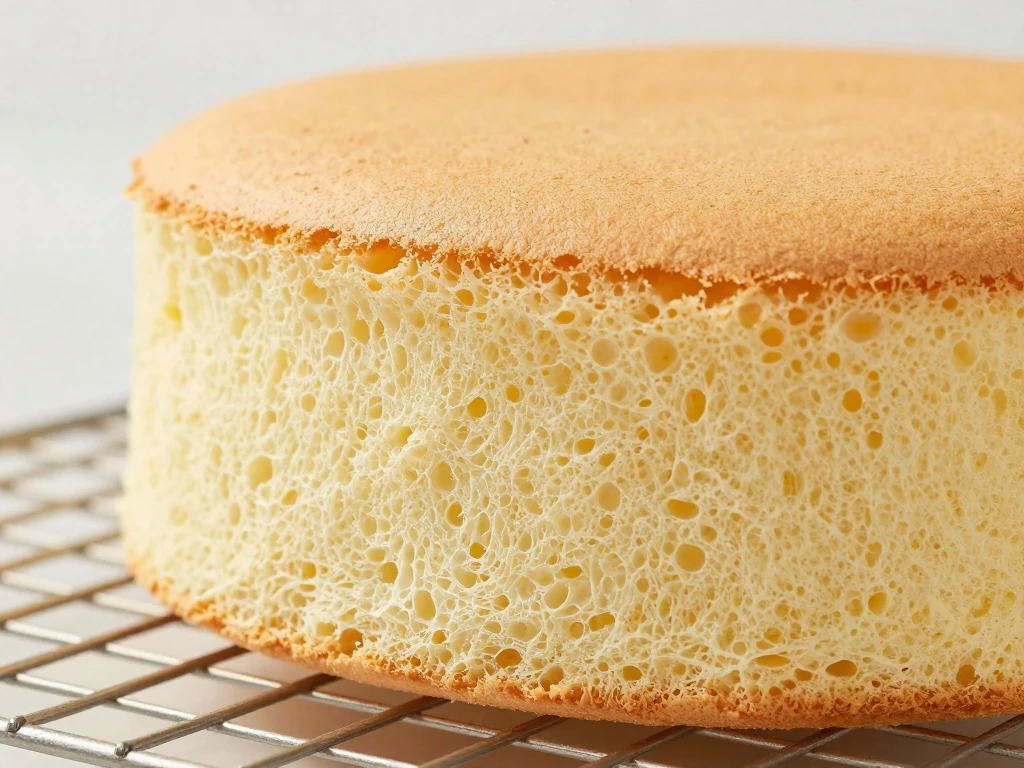 Light airy crumb of a freshly baked sponge cake