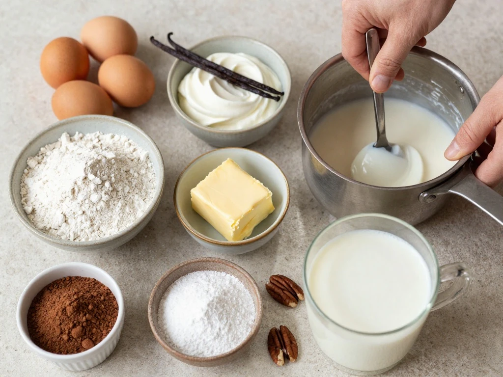 Ingredients for an easy Texas sheet cake recipe