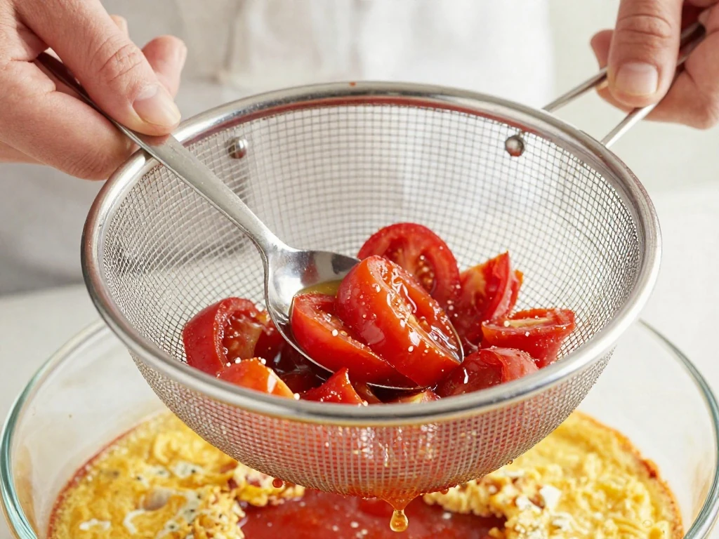 Draining Rotel tomatoes before making an egg bake
