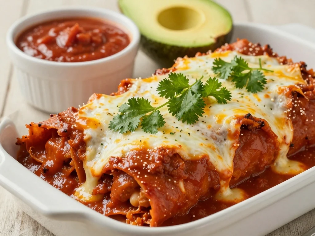Homemade red enchiladas served with easy enchilada sauce