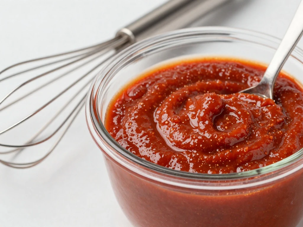 Stored homemade enchilada sauce ready for reheating