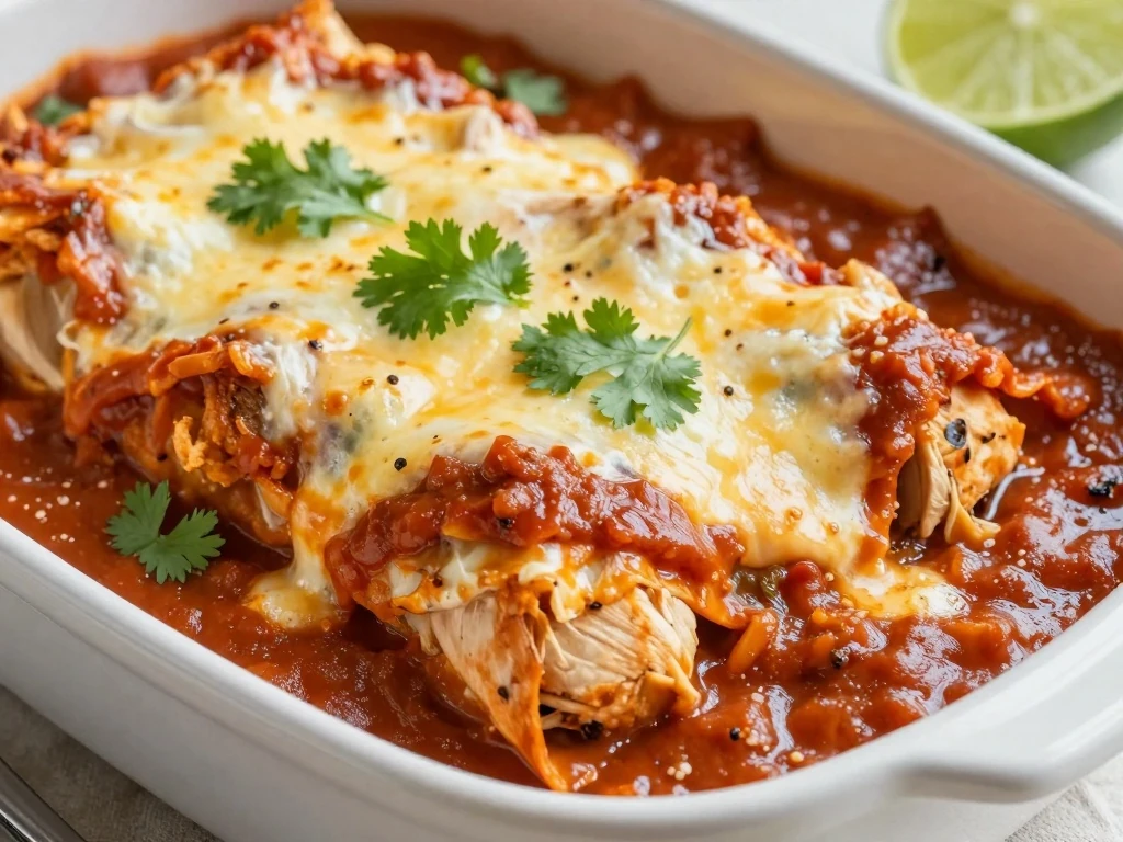 Chicken and cheese enchiladas covered with homemade red enchilada sauce