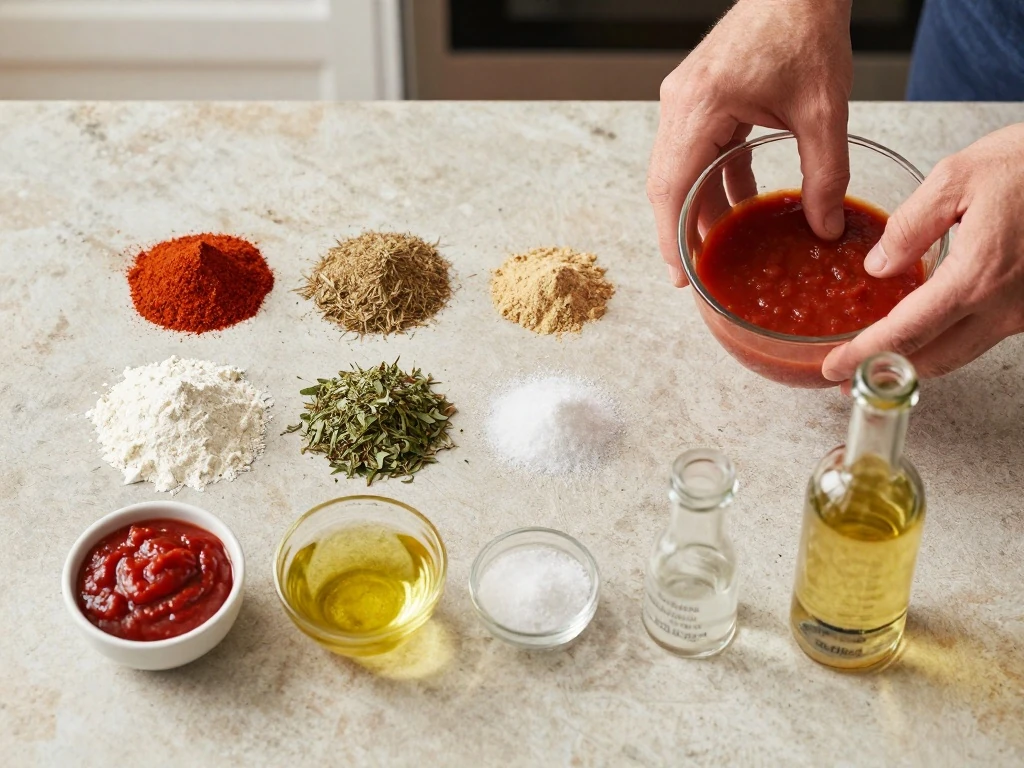 Ingredients for an easy homemade enchilada sauce recipe