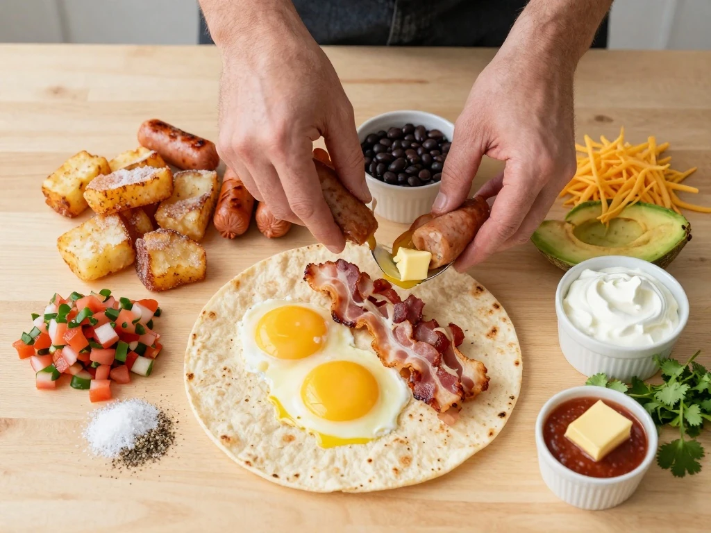 Ingredients arranged for a loaded Everything Burrito recipe