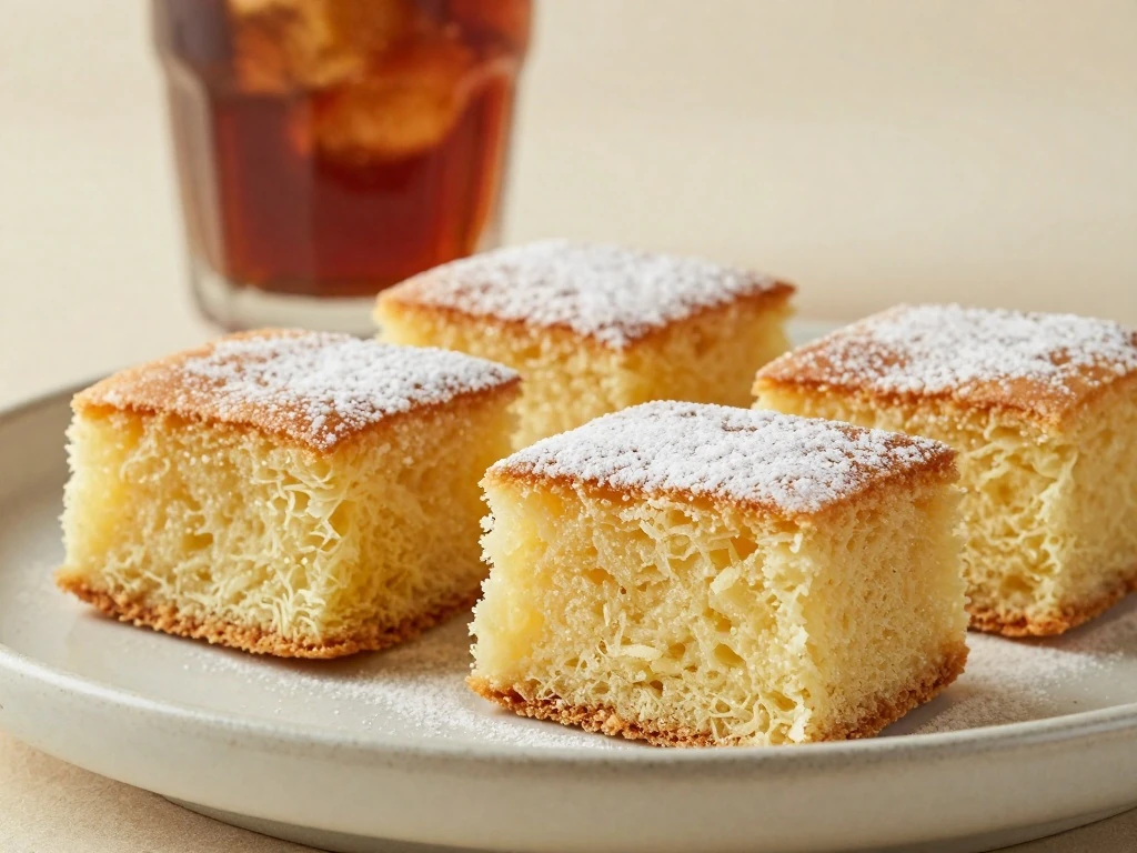 Finished easy two-ingredient soda cake served in squares
