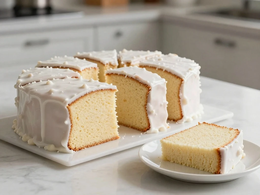 Frosted fluffy cake and wrapped cake layer prepared for storage