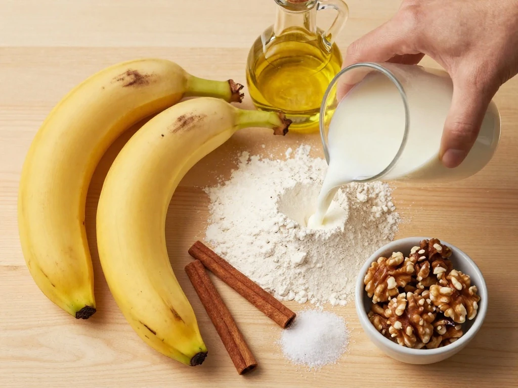 Ingredients for an easy fluffy eggless banana cake
