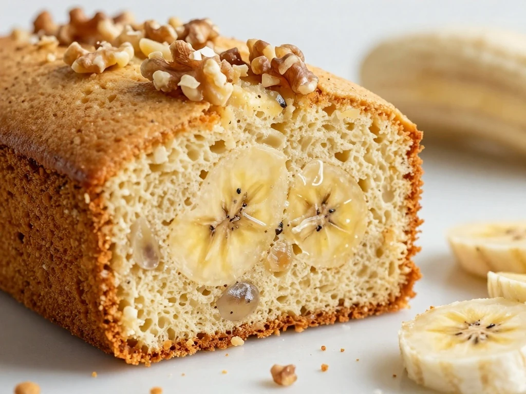 Close-up of the fluffy moist crumb in eggless banana cake