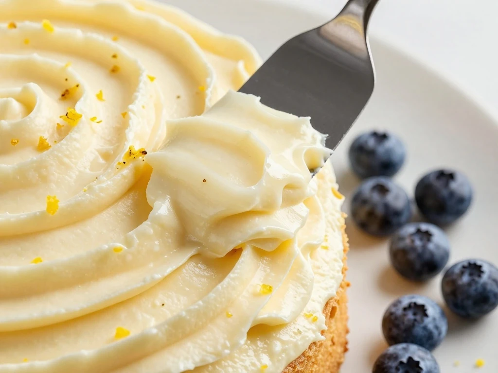 Decorating lemon blueberry cake with cream-cheese frosting, berries, and lemon zest