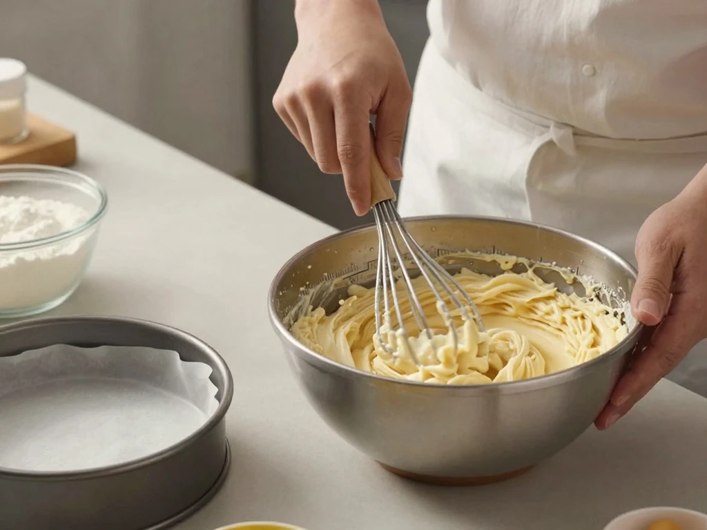 Mixing the batter for a fluffy vanilla cake