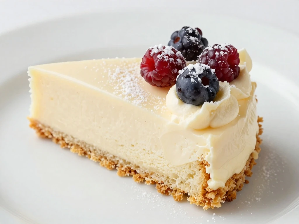 Vanilla cake slice with buttercream and berries