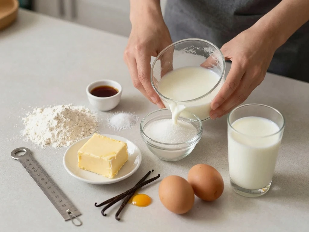 Ingredients for an easy homemade vanilla cake
