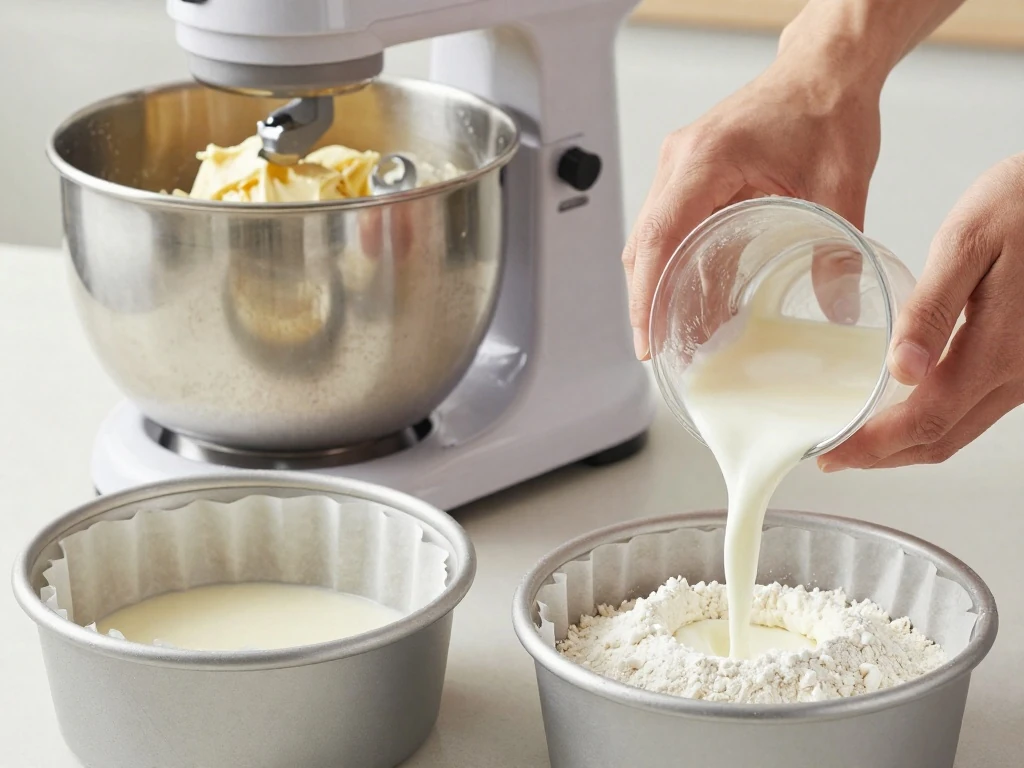 Preparing vanilla cake batter with creamed butter and sugar