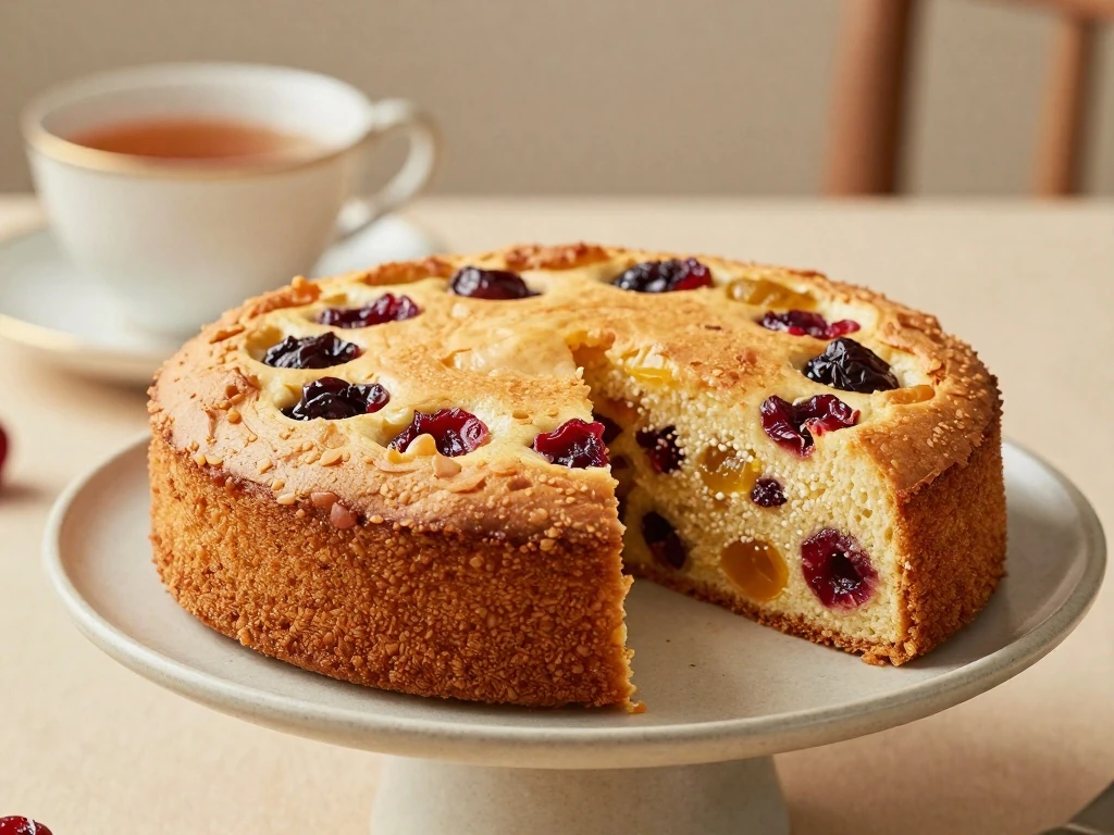 Easy British-style fruit cake served with tea