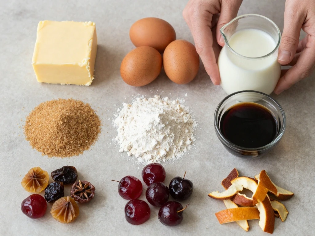 Ingredients for an easy fruit cake recipe