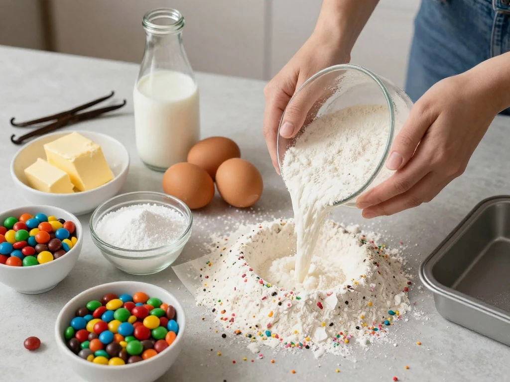 Ingredients for homemade funfetti cake and vanilla buttercream