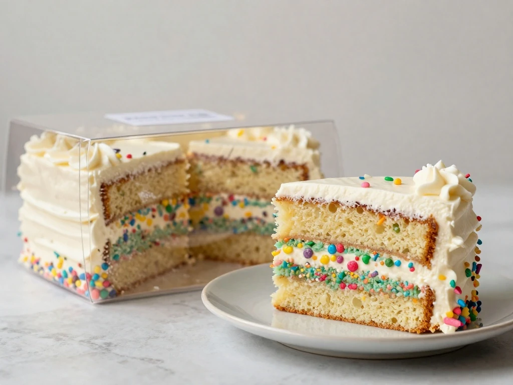 Close-up slice of colorful homemade funfetti cake