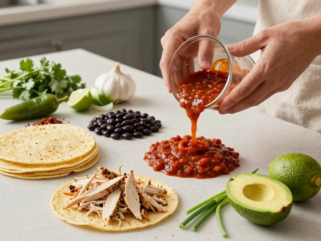 Ingredients for gluten-free and dairy-free chicken enchiladas