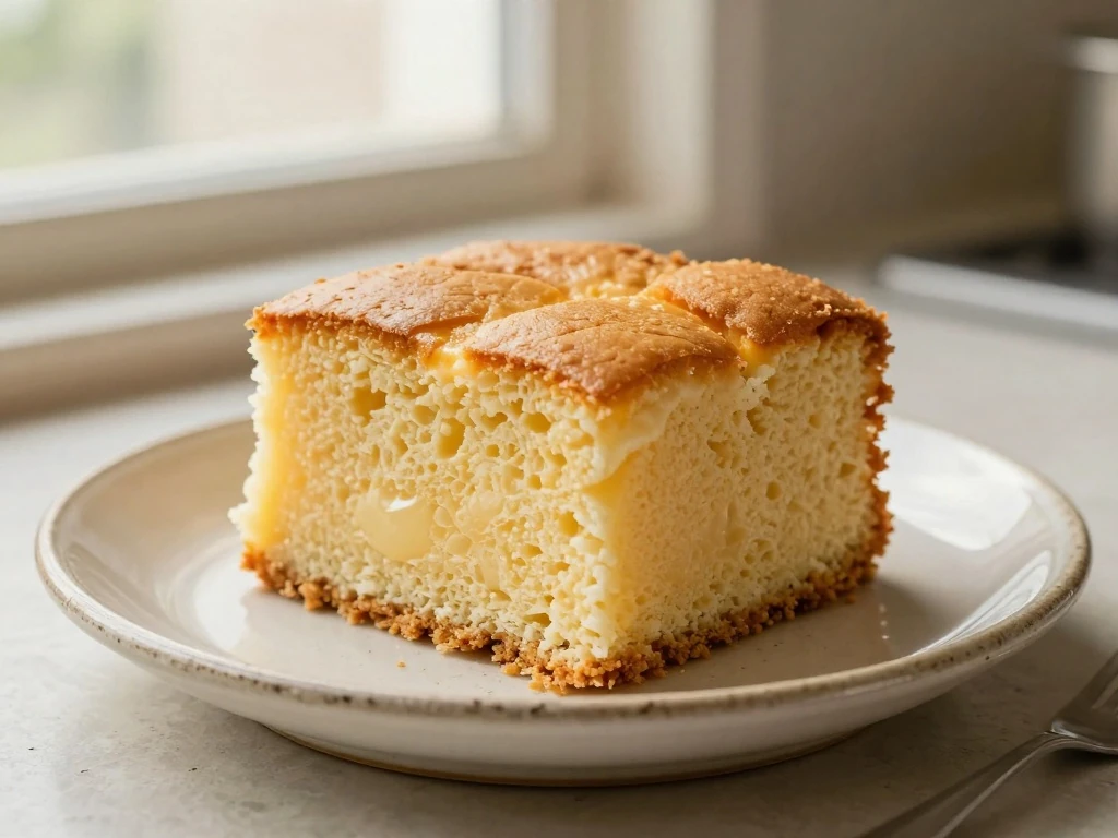 Slice of Grandma's 1950s sweet cream cake on a vintage plate