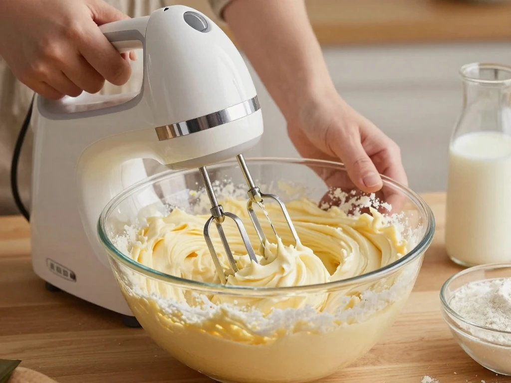 Creaming butter and sugar for homemade butter cake batter